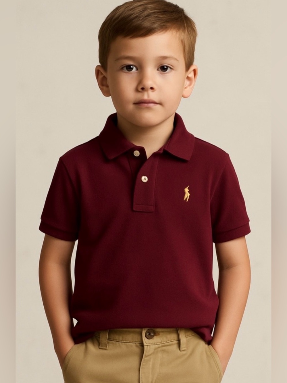 RALPH LAUREN Baby Boy Maroon Mesh Cotton Polo - 9M
